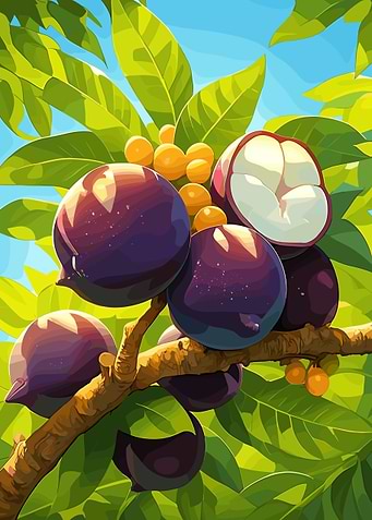 Mangosteen Fruit on Branch