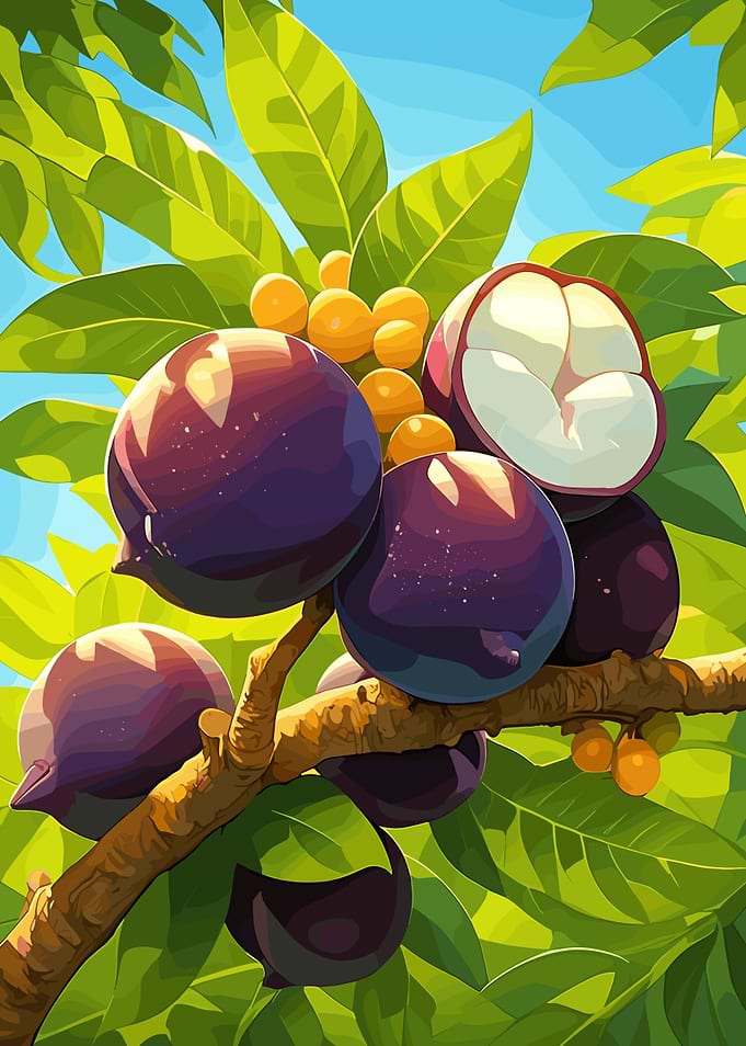 Mangosteen Fruit on Branch