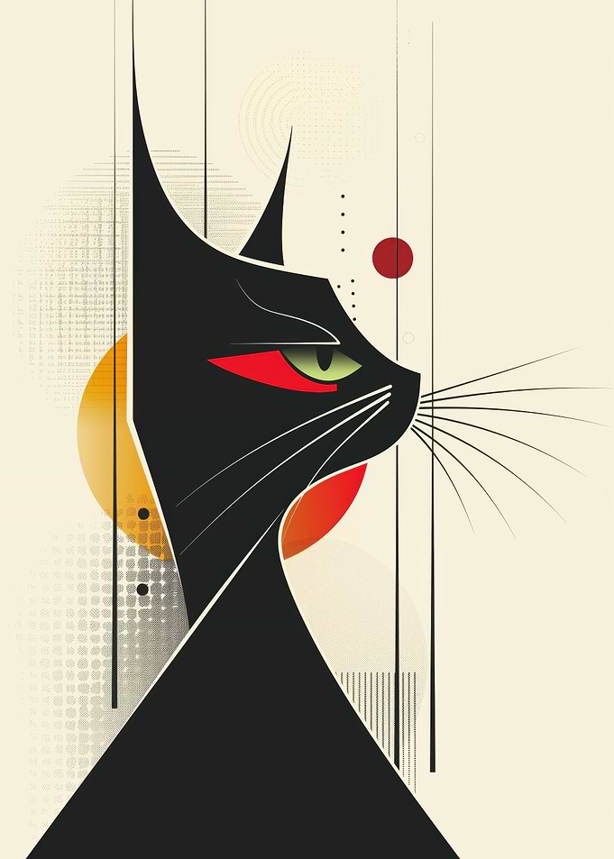 Abstract black cat vector portrait with red eyes