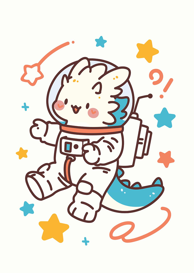 Cute Dragon Astronaut in Space Cartoon