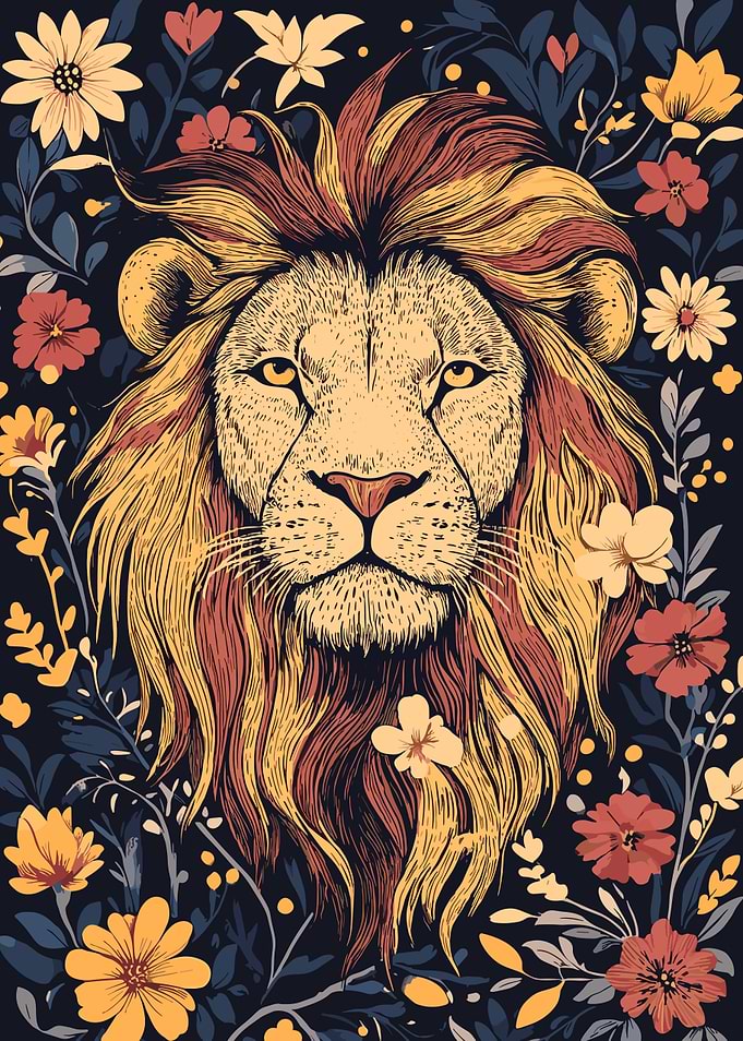 Floral Lion Portrait