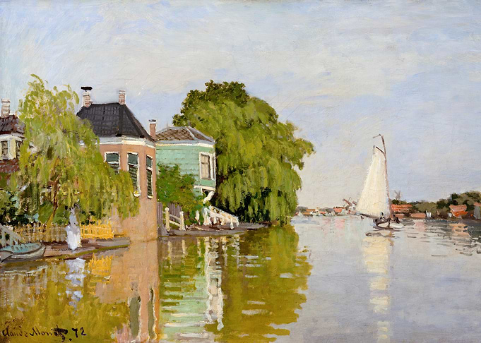 Dutch Canal Scene with Sailboat Painting by claude monet