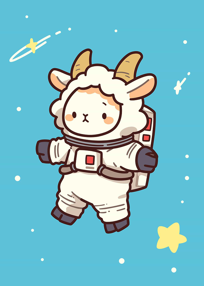 Cute Cartoon Goat Astronaut in Space