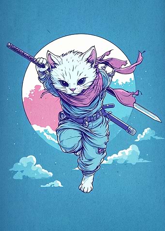 Ninja Cat with Swords Digital Art
