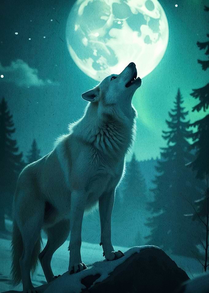 Wolf Howling Moon