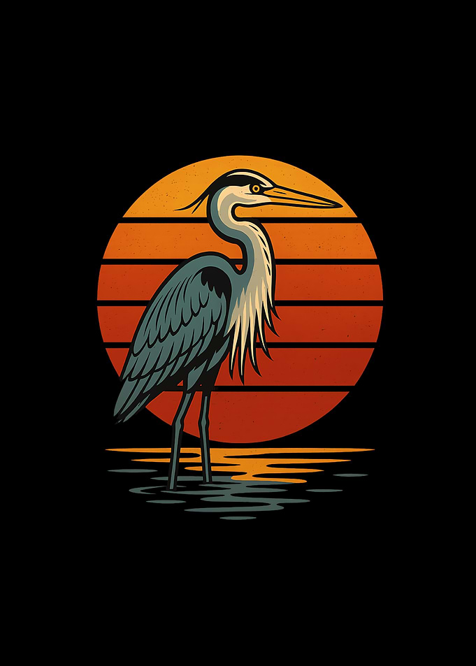 Heron Silhouette Sunset Illustration