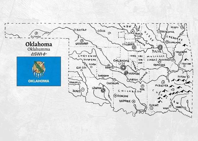 Hand Drawn Map of Oklahoma