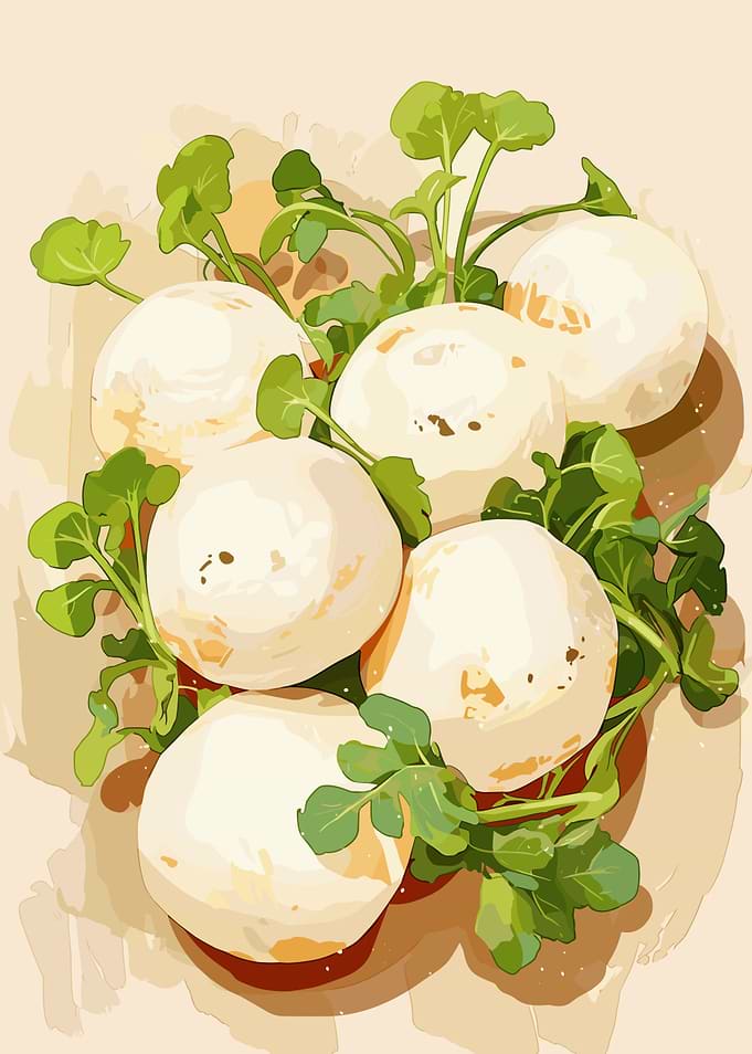 Turnips and Watercress Still Life