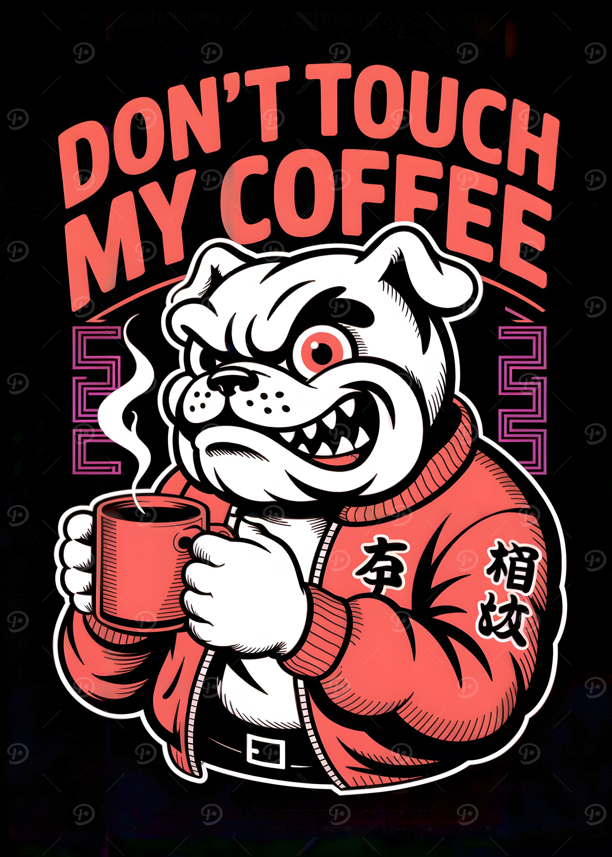 Don't Touch My Coffee Bulldog Illustration