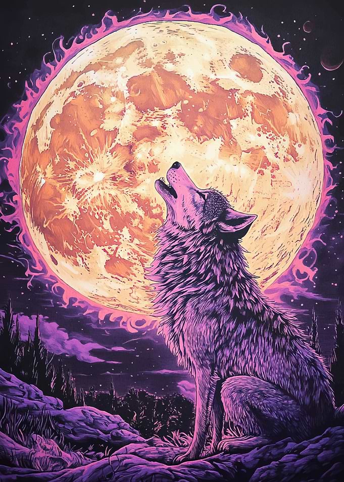 Wolf Howling Moon