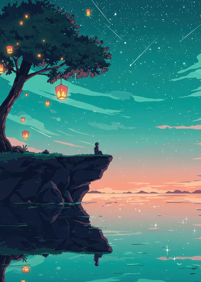 Cliffside Contemplation under Starry Skies