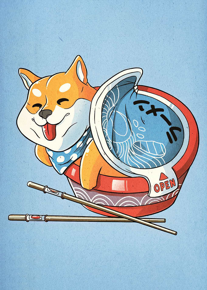 Shiba Inu in Ramen Bowl Illustration