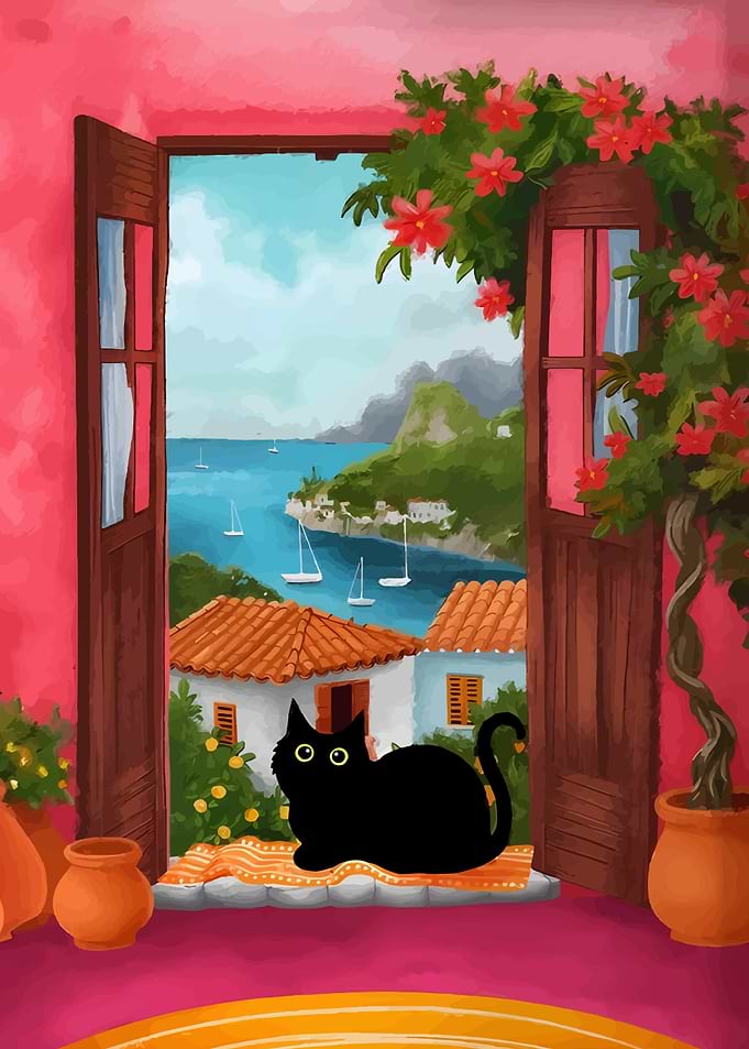Black Cat by the Open Window