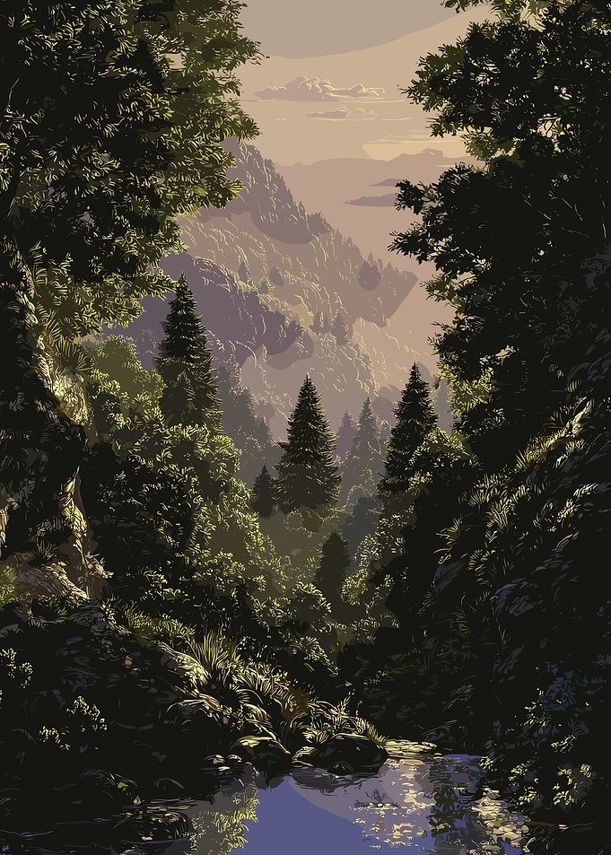 Forest Landscape with Stream