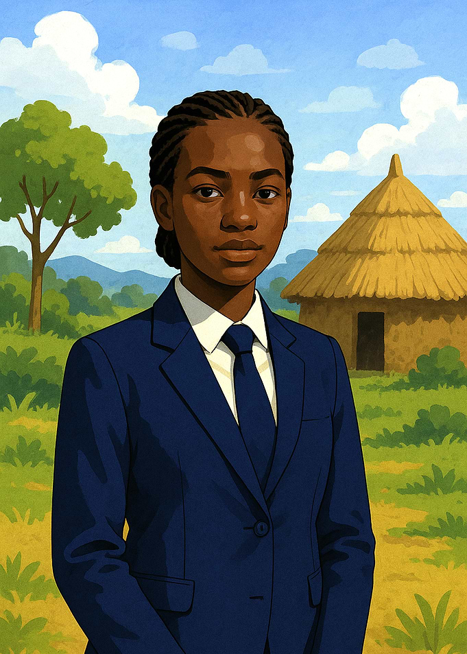 Young Woman in Suit, Rural Setting