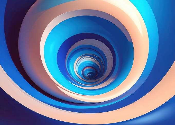 Abstract Blue and Beige Spiral Tunnel