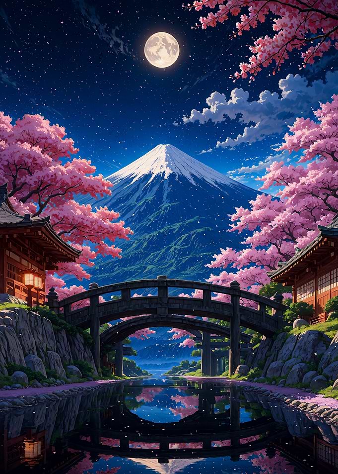 Sakura Mount Fuji Cherry Blossom Night Japan