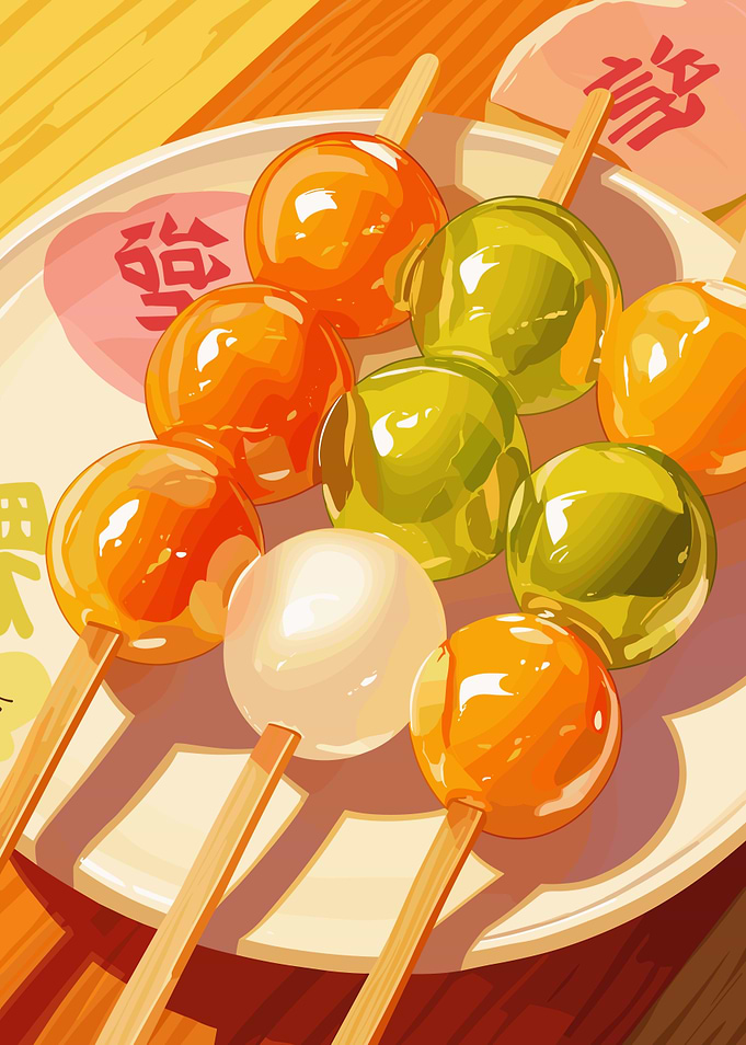 Colorful Dango Skewers on a Plate