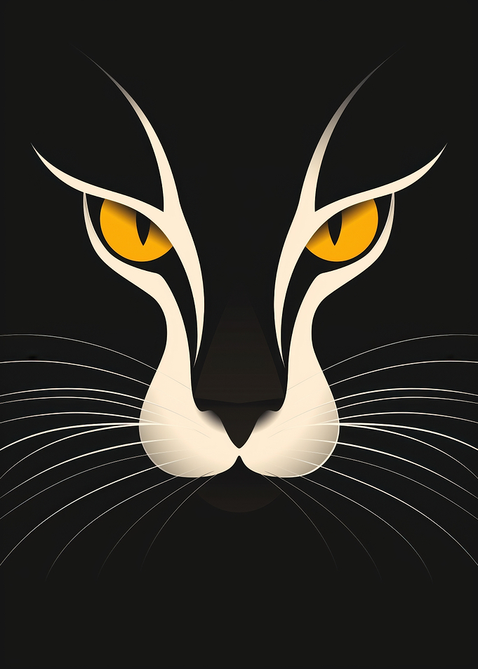 Minimalist cat vector portrait with golden eyes