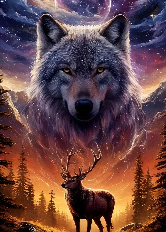 Wolf Deer Fantasy Landscape