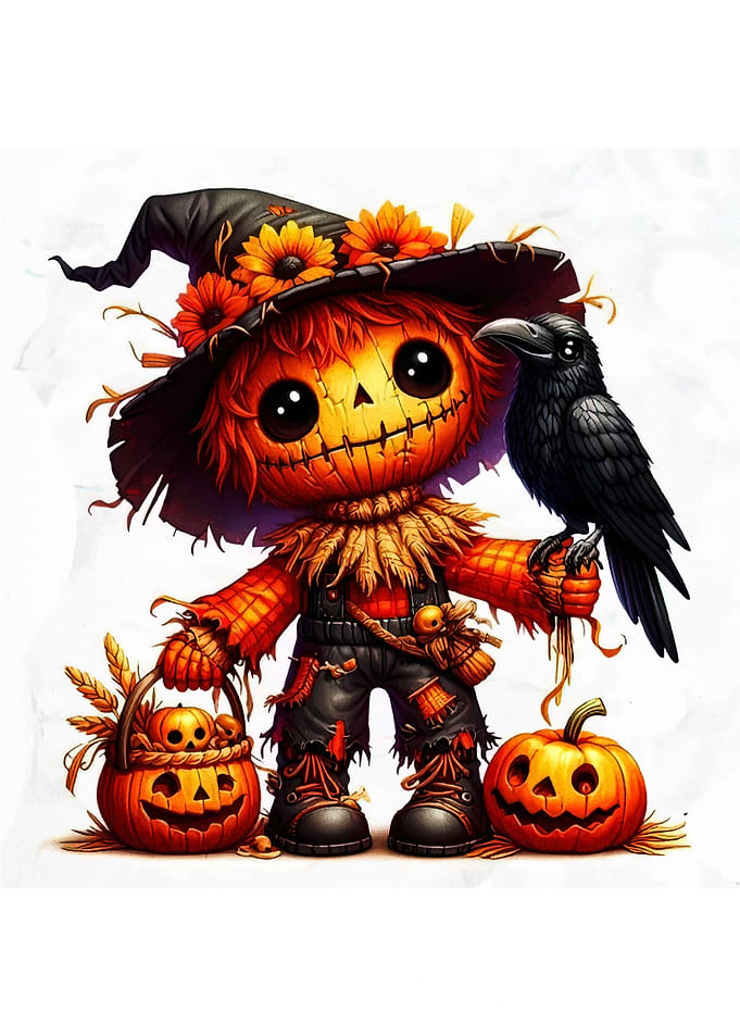 Cute Halloween Scarecrow with Crow