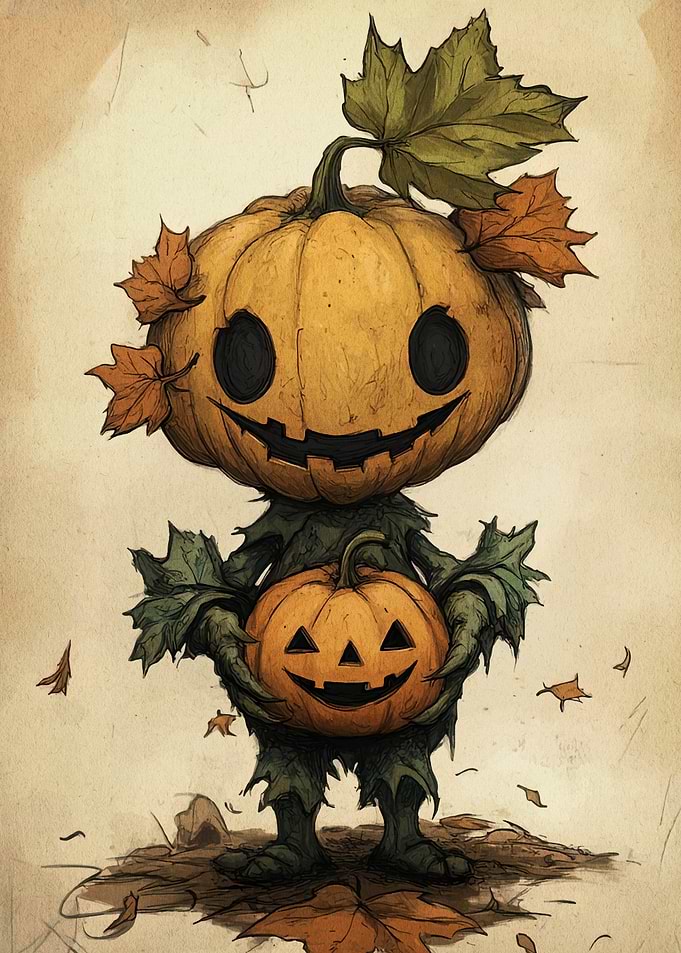 Cute Pumpkin Character Holding Pumpkin