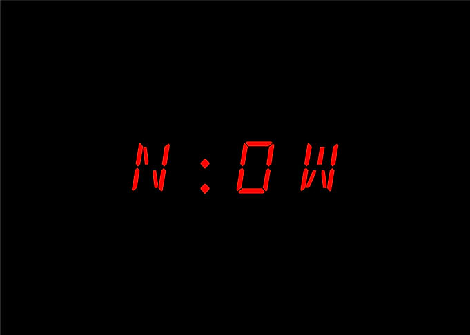 Red Digital 'N:OW' on Black Background