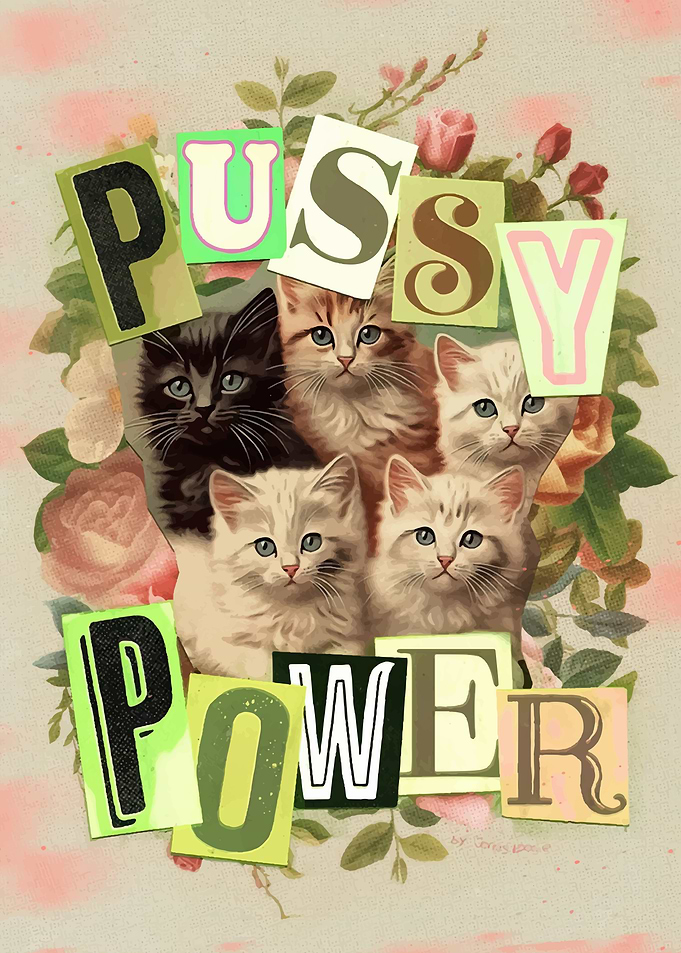 Pussy Power Kittens Floral Collage Art
