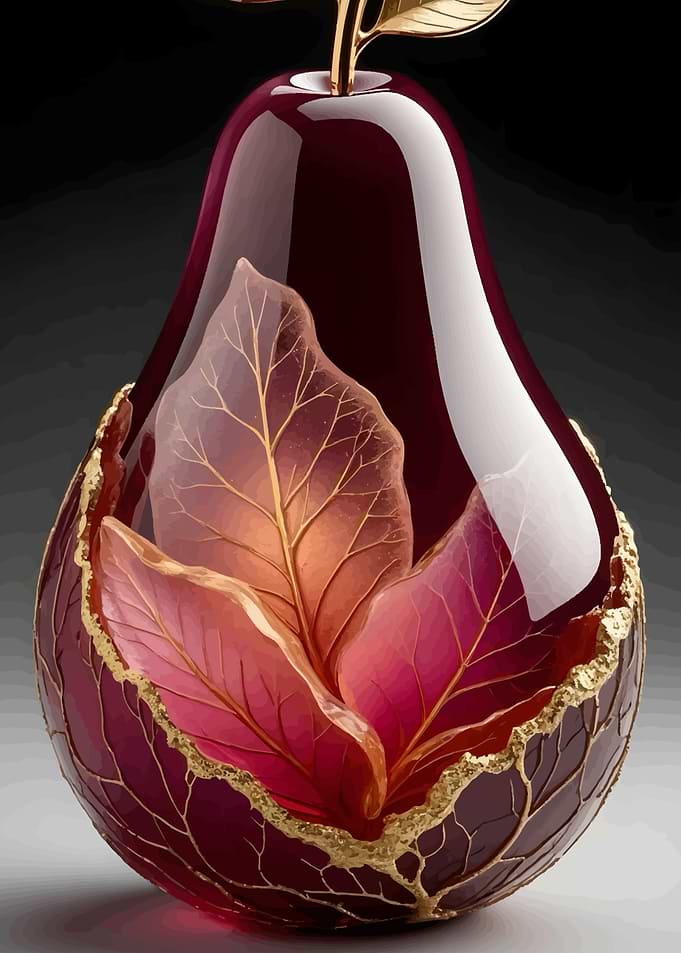 Elegant Pear Sculpture with Golden Leaves