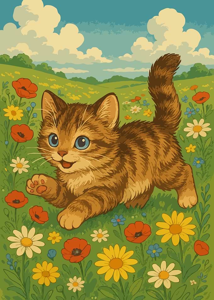 Playful Kitten in a Flower Meadow