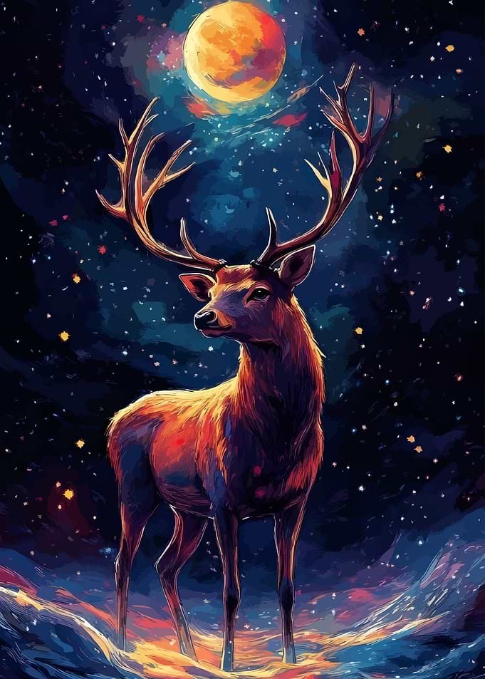 Stag under the moonlit sky