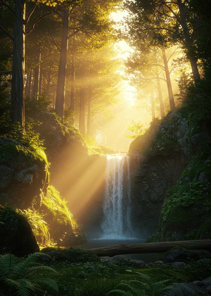 Waterfall In Forest Nature