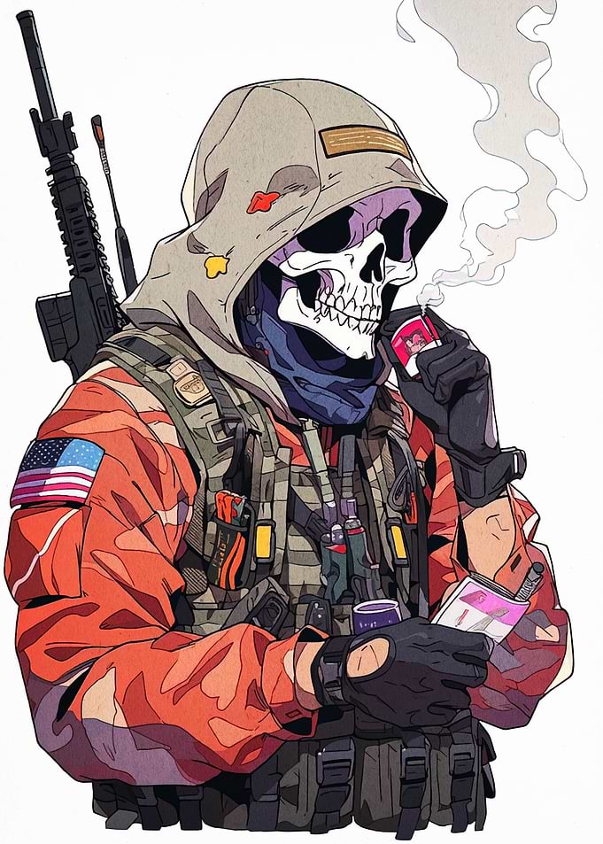 Skeleton Soldier Smoking Cigarette