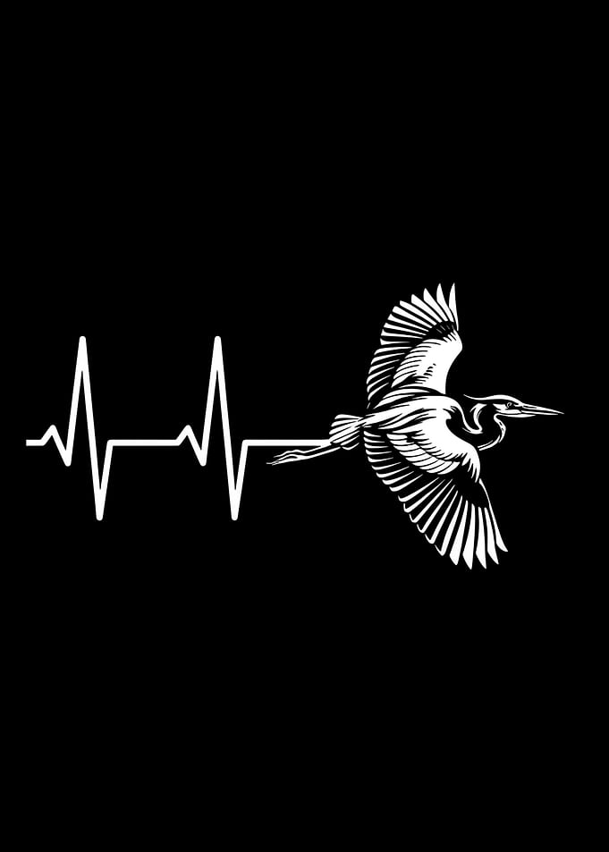 Heron Heartbeat Black and White Design