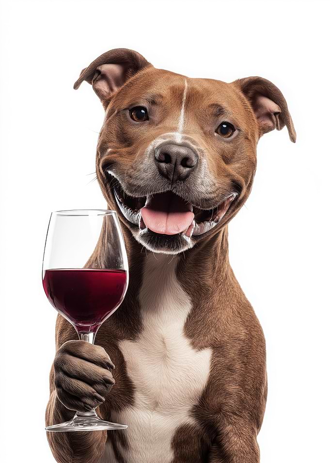 Staffordshire Bull Terrier Dog with Wine Glass