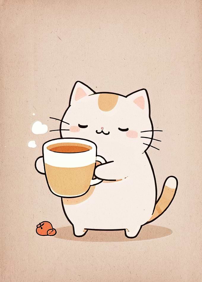 Cute Cat with Coffee Cup