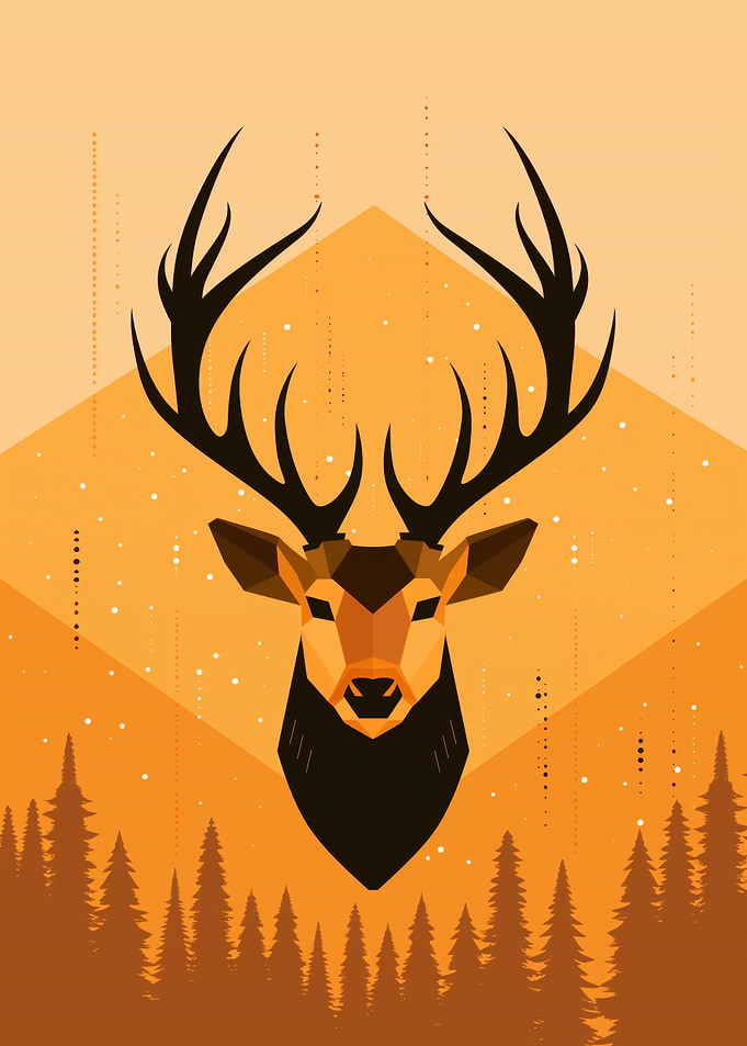 Geometric deer vector portrait with forest design