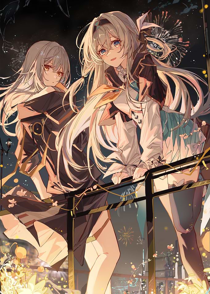 Two Girls with Fireworks