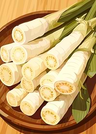 Bamboo Shoots on Wooden Plate