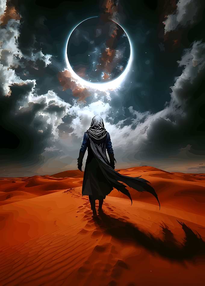 Desert Walker Under Eclipse