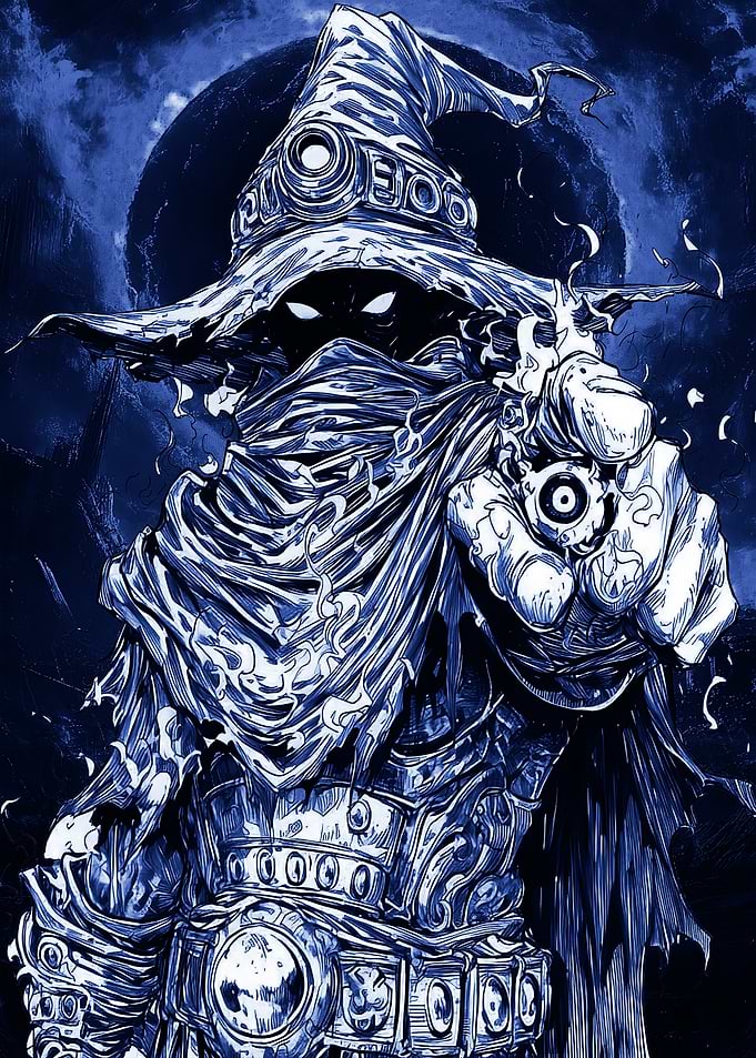 Mysterious Wizard Pointing Finger Illustration