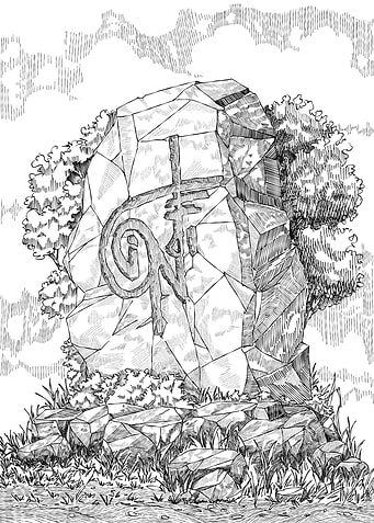 Monochrome Stone Monument with Symbol