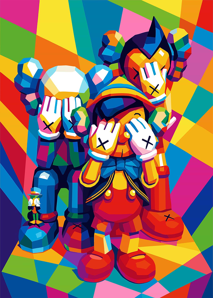Colorful Pop Art Figures with Hands Covering Eyes