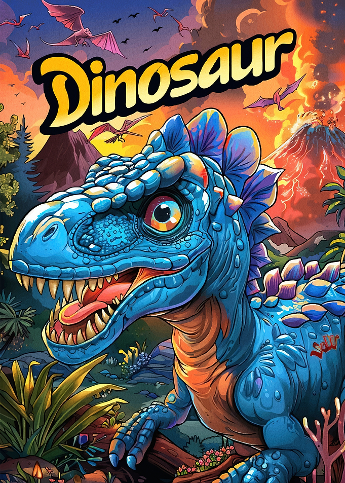 Cartoon Dinosaur Volcanic