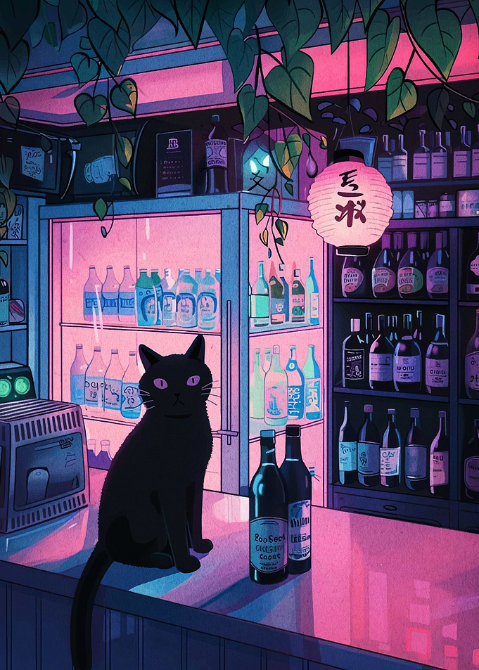 Black Cat at a Japanese Bar