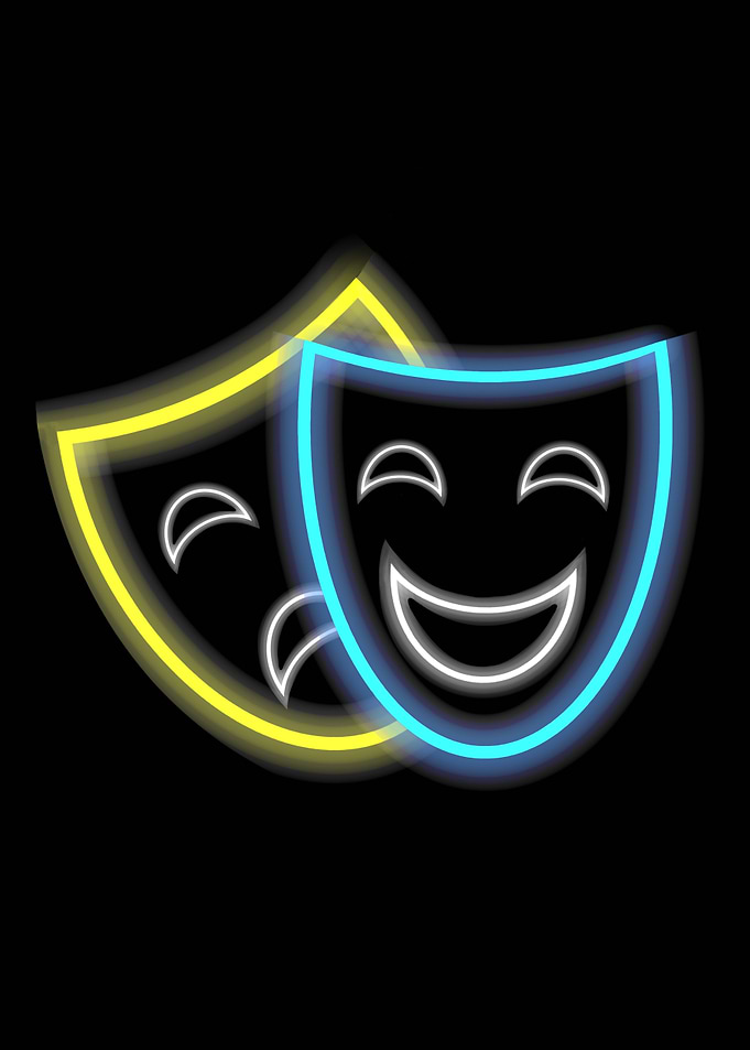 Neon Comedy and Tragedy Masks