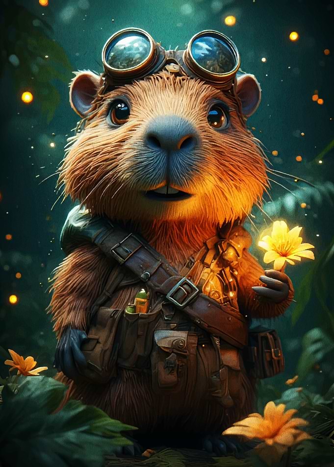 Steampunk Beaver with Flower