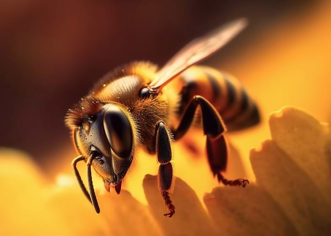 Detailed close-up of a bee on flower
