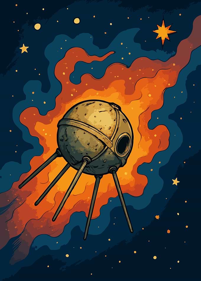 Retro Spacecraft in Starry Sky