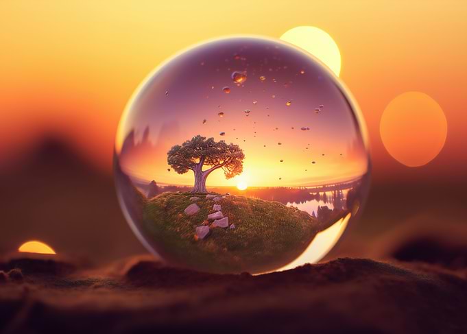 Tree in a Crystal Ball Sunset